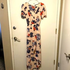 Candies, medium size long dress with shorts attached under dress. Pink floral.